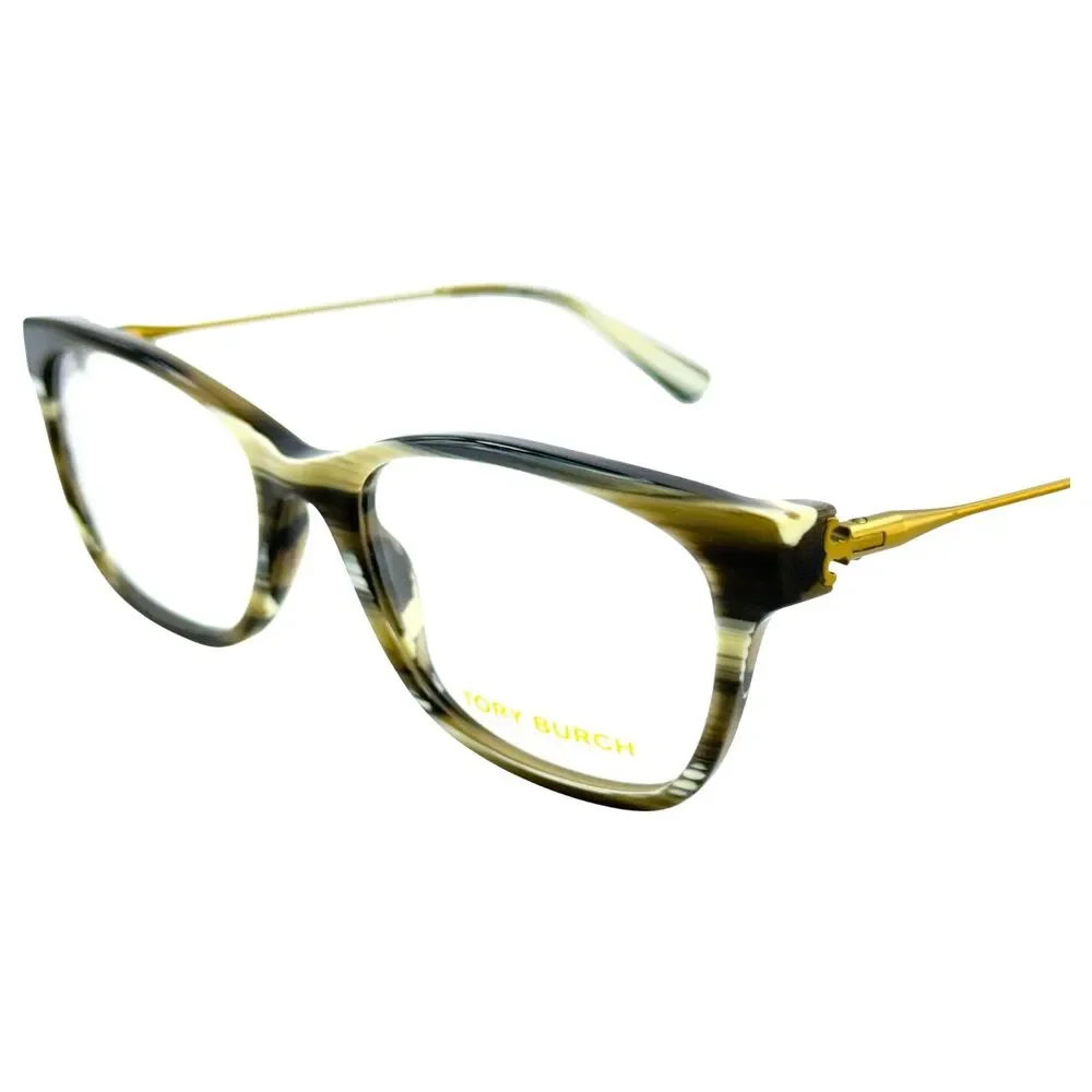 Tory Burch TY2063 Womens Plastic Eyeglass Frame 1553 Olive Horn Gold 53-18